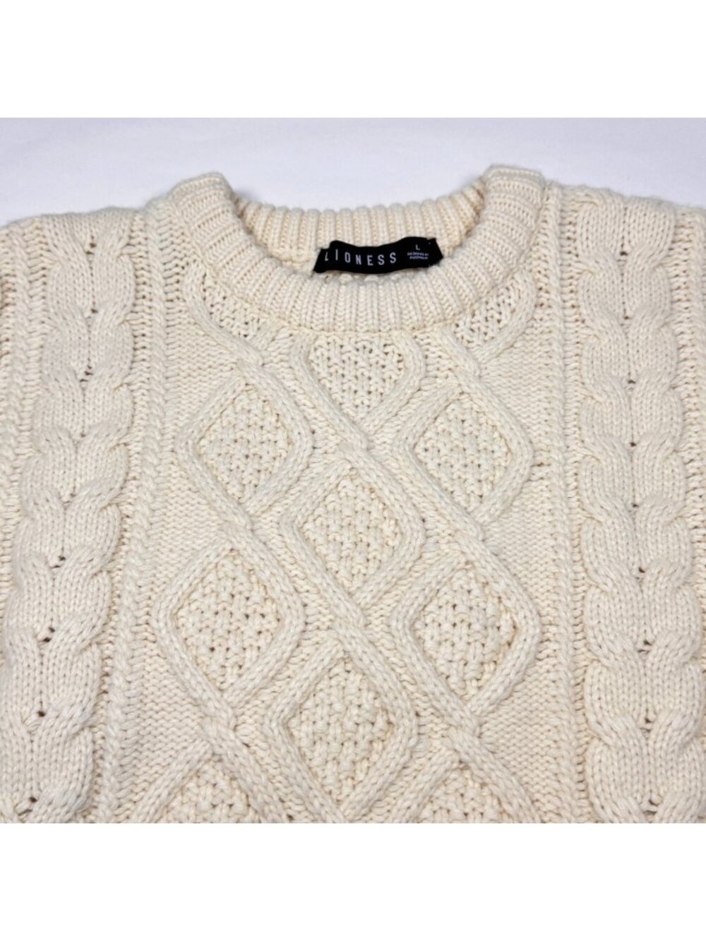 Lioness Gigi Oversized Fisherman Sweater L Chunky Slouchy Boxy Boho Ivory - Picture 5 of 14